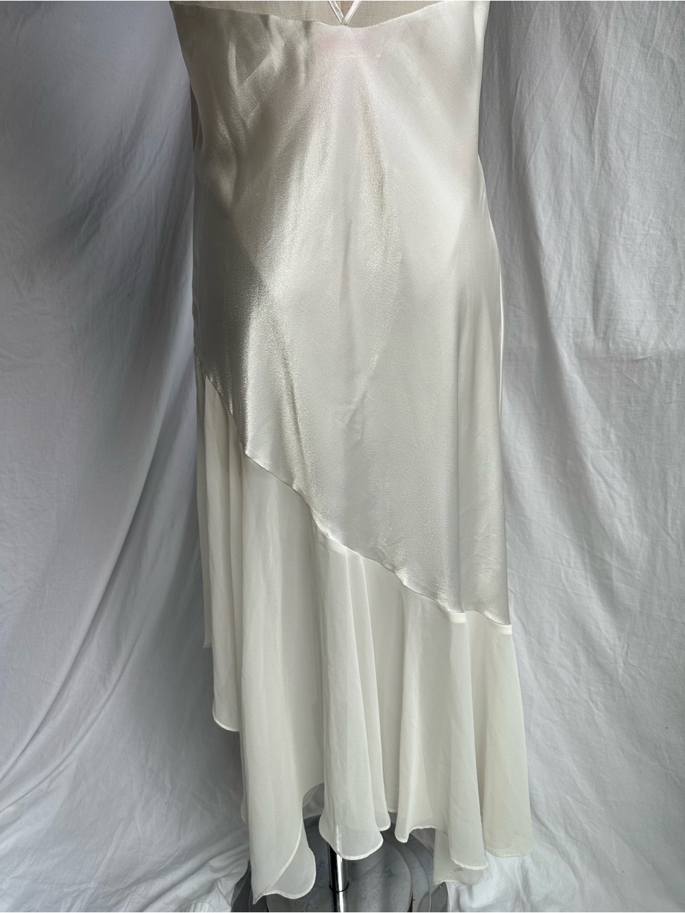 RARE Vintage Oscar de la Renta Pink Label Ivory Satin Chiffon Nightgown Slip - M - Picture 8 of 11